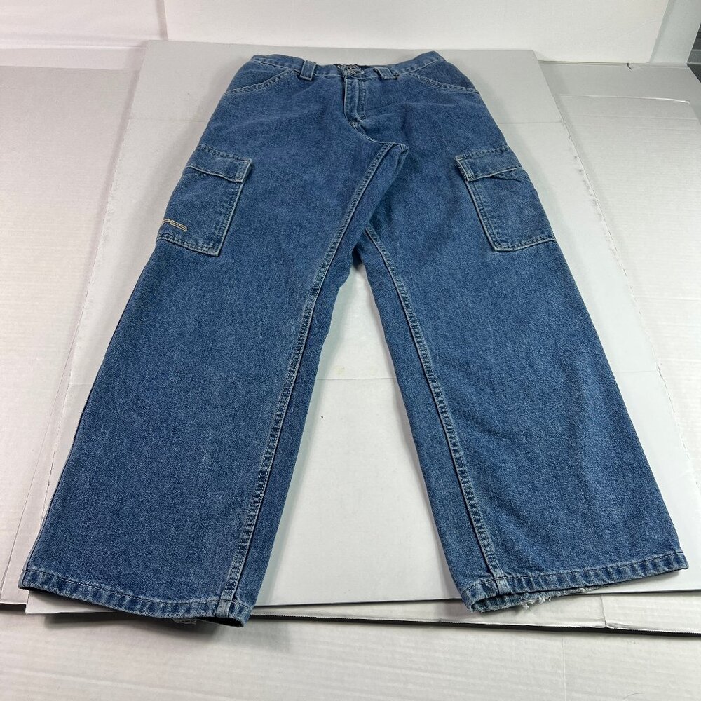 Y2K Lee Pipes Jean Boys 28x29* Wide Leg Baggy Cargo Skater Rave Blue Faded Denim